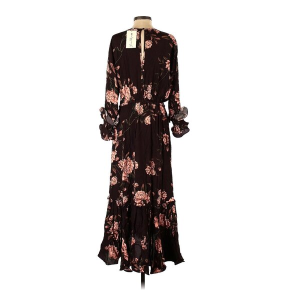 NWT Johanna Ortiz x H&M Creped Ruffled Midi in Dark Brown Wild Roses Dress S - Picture 2 of 3